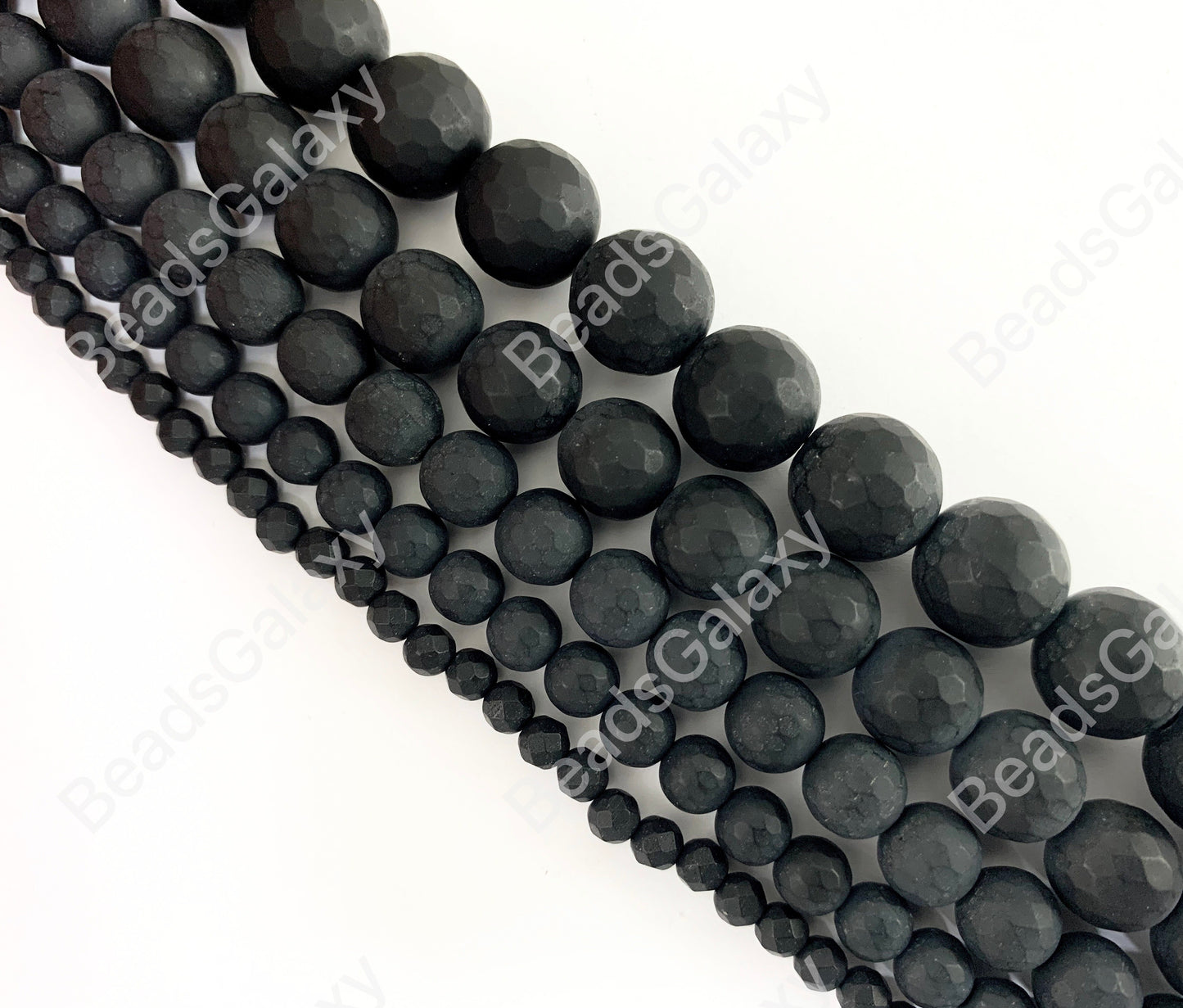 Matte Solid Black Onyx Round Faceted Natural Healing Gemstone Beads For Men's and Women's Bracelets 4-12mm Available Around 14"-15"