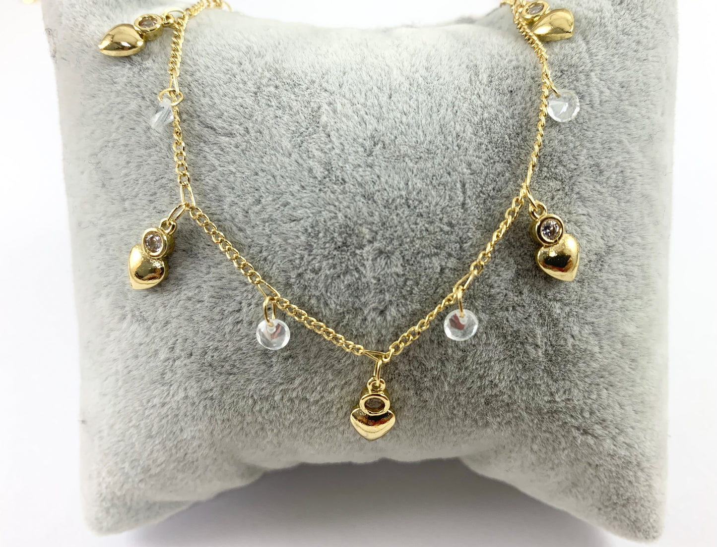 Real Gold 18K Plated CZ Pave Dainty Heart Cross Smiley Face Dangle Chain For Dangle Bracelets, Anklets and Necklaces Making