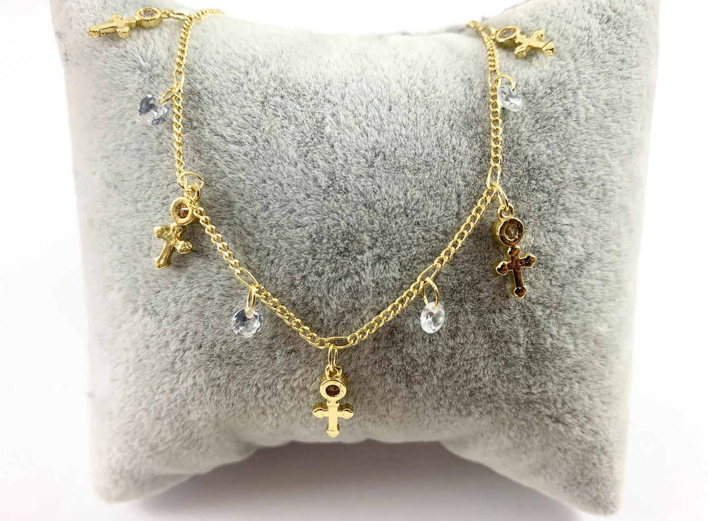 Real Gold 18K Plated CZ Pave Dainty Heart Cross Smiley Face Dangle Chain For Dangle Bracelets, Anklets and Necklaces Making