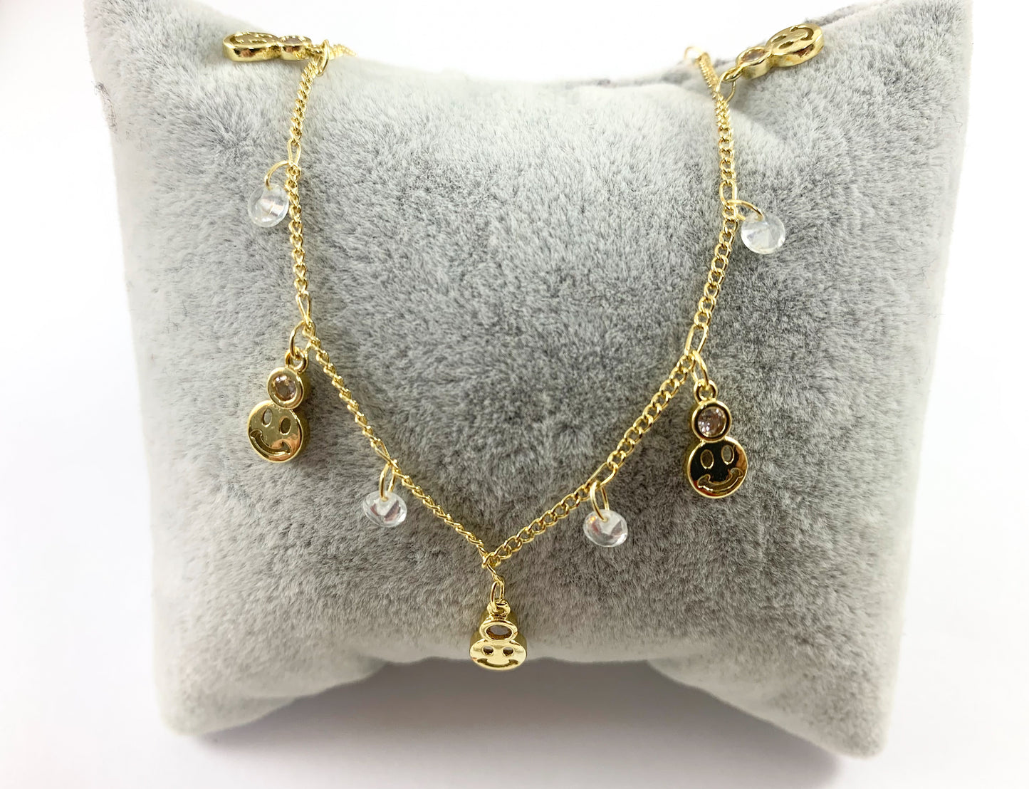 Real Gold 18K Plated CZ Pave Dainty Heart Cross Smiley Face Dangle Chain For Dangle Bracelets, Anklets and Necklaces Making