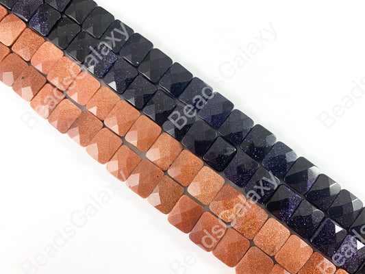 Reddish-Brown & Dark Blue Glittering Goldstone Blue Goldstone faceted Rectangle Double Drilled Beads for Bracelet Around 15"