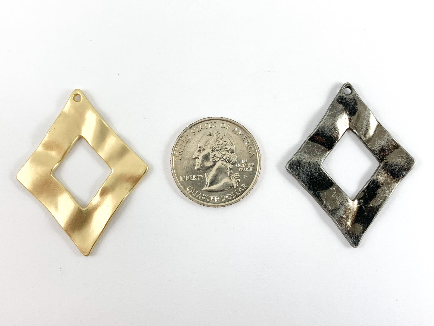 34x43mm Pewter Wavy Cut Out Rhombus Pendants Beautiful Diamond Shape Charms Bulk Order in Matte Gold, Gold, Silver, Brass and Gunmetal