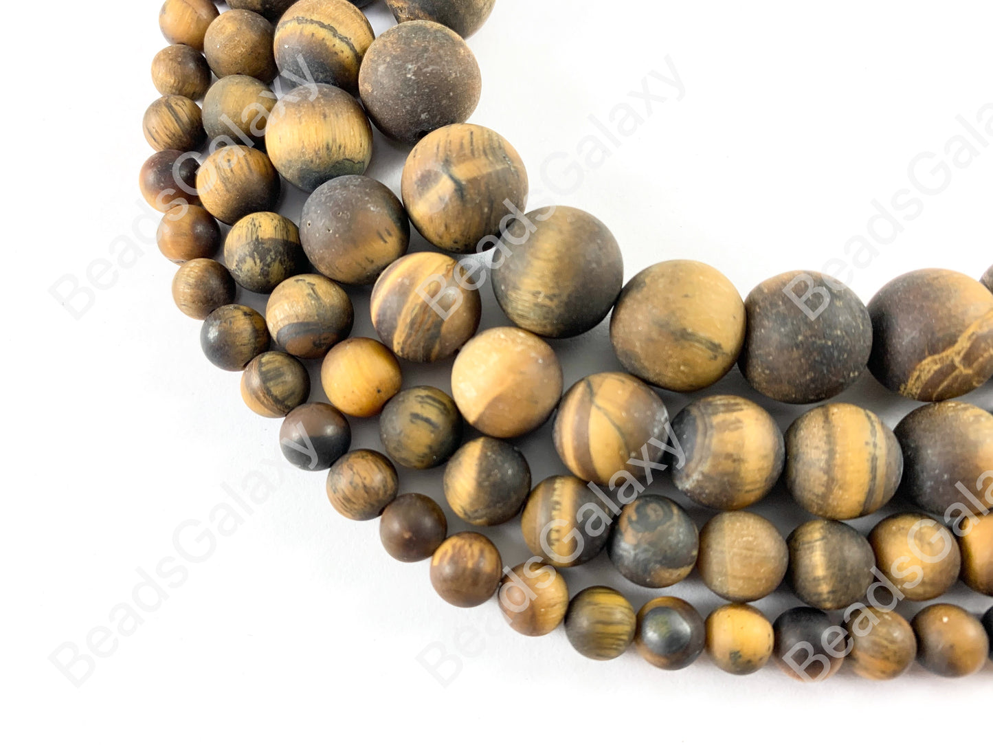 Matte Tiger's Eye Yellow Brown Round Smooth Natural Gemstone Beads 6-12mm Around 14"-15"