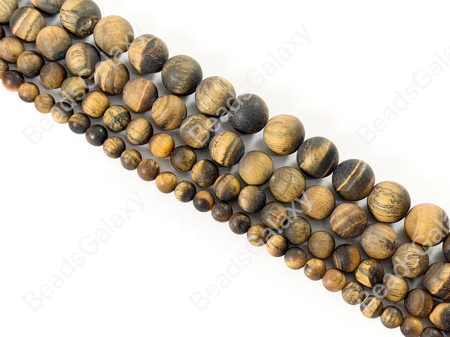 Matte Tiger's Eye Yellow Brown Round Smooth Natural Gemstone Beads 6-12mm Around 14"-15"