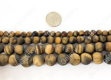 Load image into Gallery viewer, Matte Tiger&#39;s Eye Yellow Brown Round Smooth Natural Gemstone Beads 6-12mm Around 14&quot;-15&quot;
