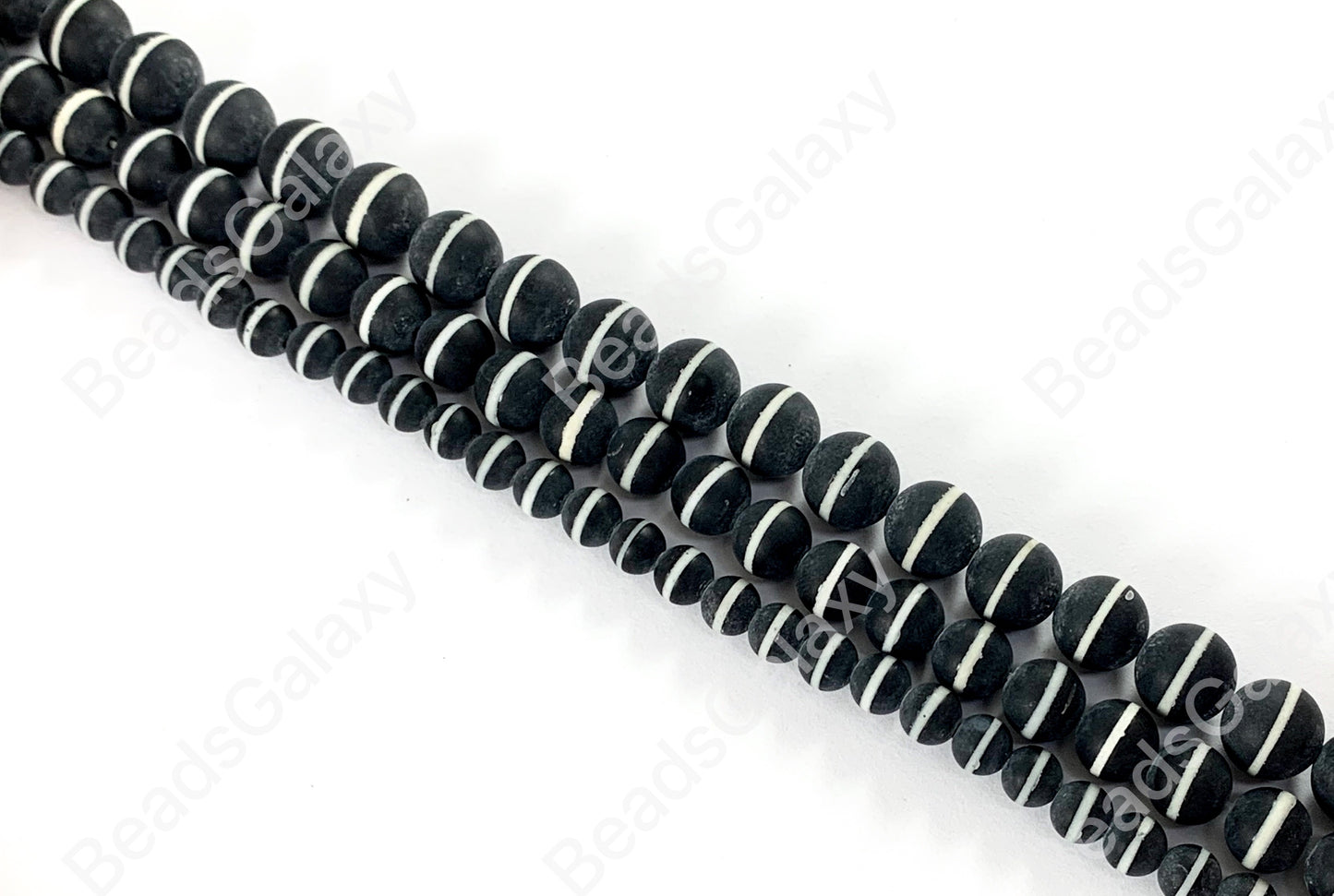 Matte Solid Black Onyx Round Beads with White Stripe Natural Agate Gemstone Beads High Quality Healing Stone 6mm-10mm Around 15"
