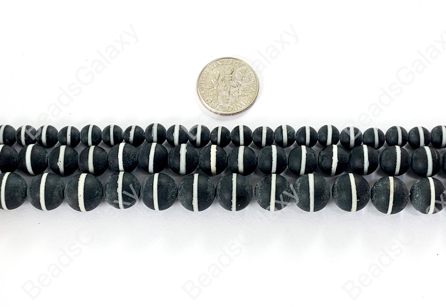 Matte Solid Black Onyx Round Beads with White Stripe Natural Agate Gemstone Beads High Quality Healing Stone 6mm-10mm Around 15"