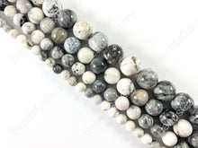 Load image into Gallery viewer, Black Plume Agate Dendritic Black &amp; White Natural Artistic Agate Round Smooth Shiny Beads for Men&#39;s and Women&#39;s Bracelets 6-12mm Around 15&quot;
