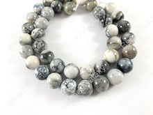 Load image into Gallery viewer, Black Plume Agate Dendritic Black &amp; White Natural Artistic Agate Round Smooth Shiny Beads for Men&#39;s and Women&#39;s Bracelets 6-12mm Around 15&quot;
