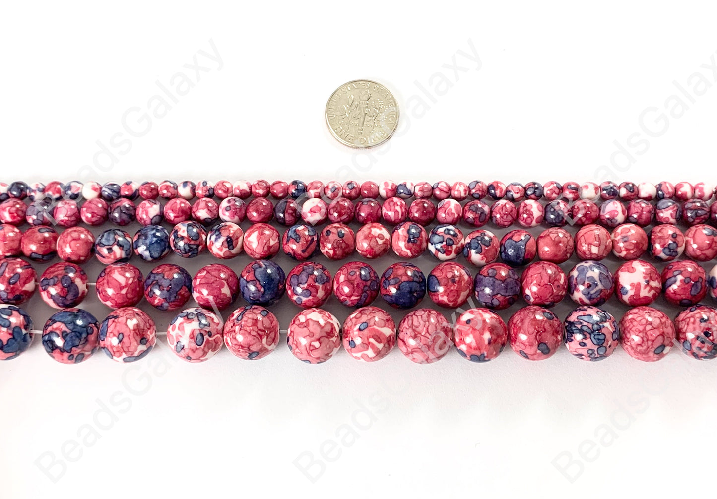 Cuentas redondas lisas de howlita compuesta de mosaico de color rosa intenso, 4-12 mm, alrededor de 15"