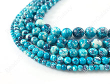 Load image into Gallery viewer, Bright Blue Mosaic Composite Howlite Round Smooth Beads 4-12mm Around 15&quot;
