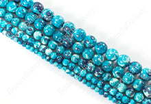 Load image into Gallery viewer, Bright Blue Mosaic Composite Howlite Round Smooth Beads 4-12mm Around 15&quot;
