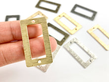 Load image into Gallery viewer, 18x32mm Pewter Wavy Cut Out Rectangle Pendants Brushed Rectangular Connectors Bulk Order in Matte Gold, Gold, Silver, Brass and Gunmetal
