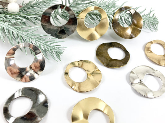 31x32mm Pewter Wavy Cut Out Circle Pendants Bulk Order in Matte Gold, Gold, Silver, Brass and Gunmetal