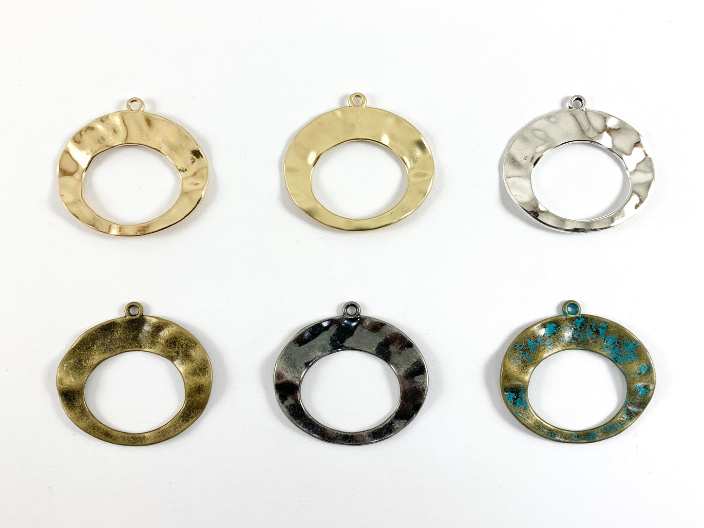 32x26mm Pewter Wavy Cut Out Oval Pendants Bulk Order in Matte Gold, Gold, Silver, Brass, Gunmetal and Patina