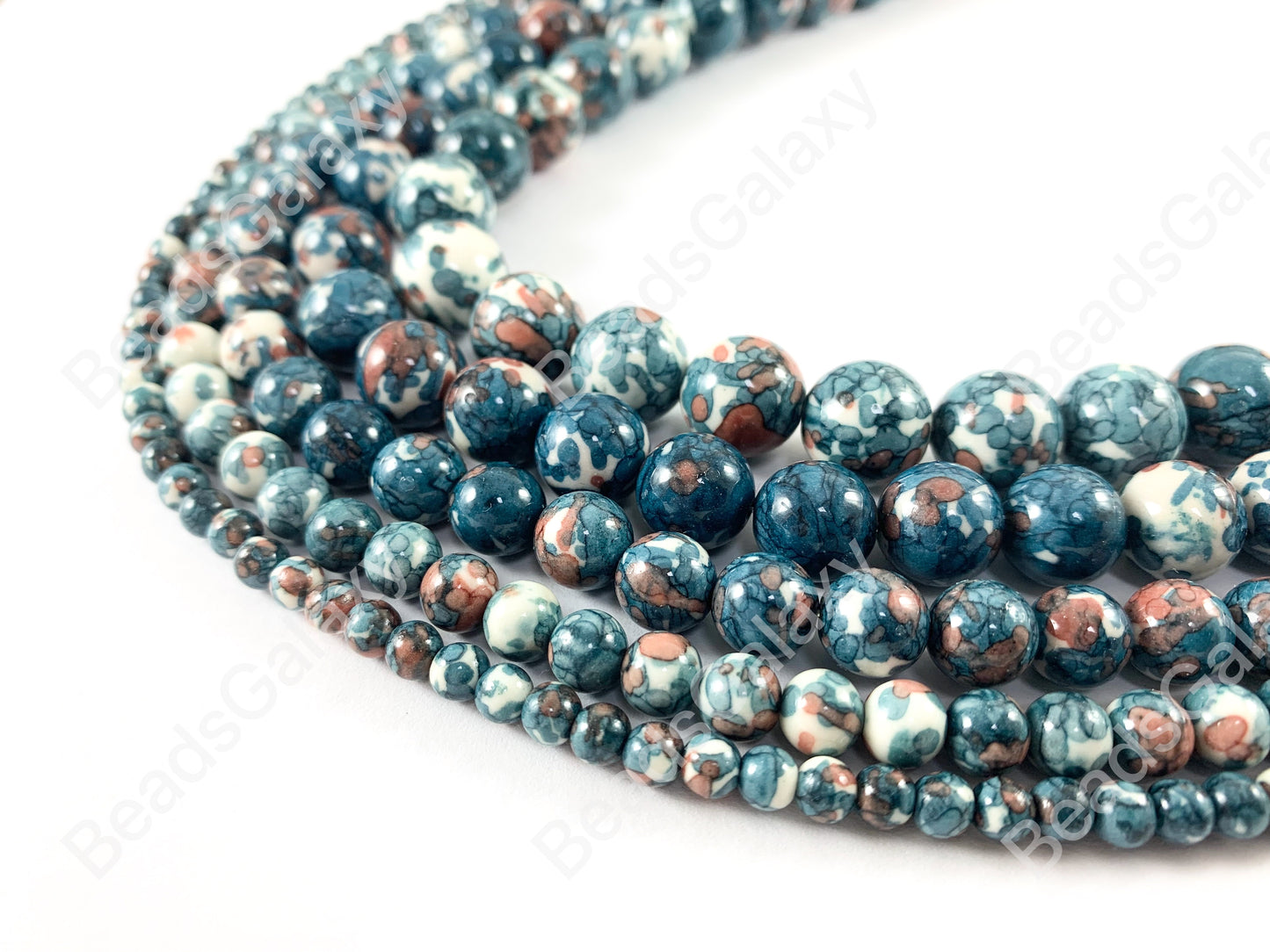 Blue Mosaic Composite Howlite Round Smooth Beads 6-12mm Around 15"