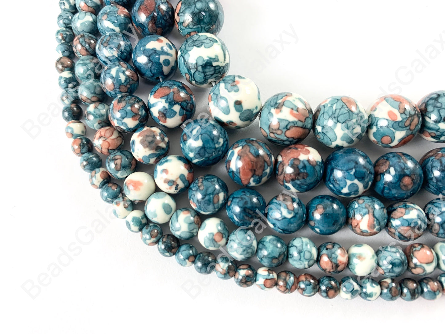 Blue Mosaic Composite Howlite Round Smooth Beads 6-12mm Around 15"