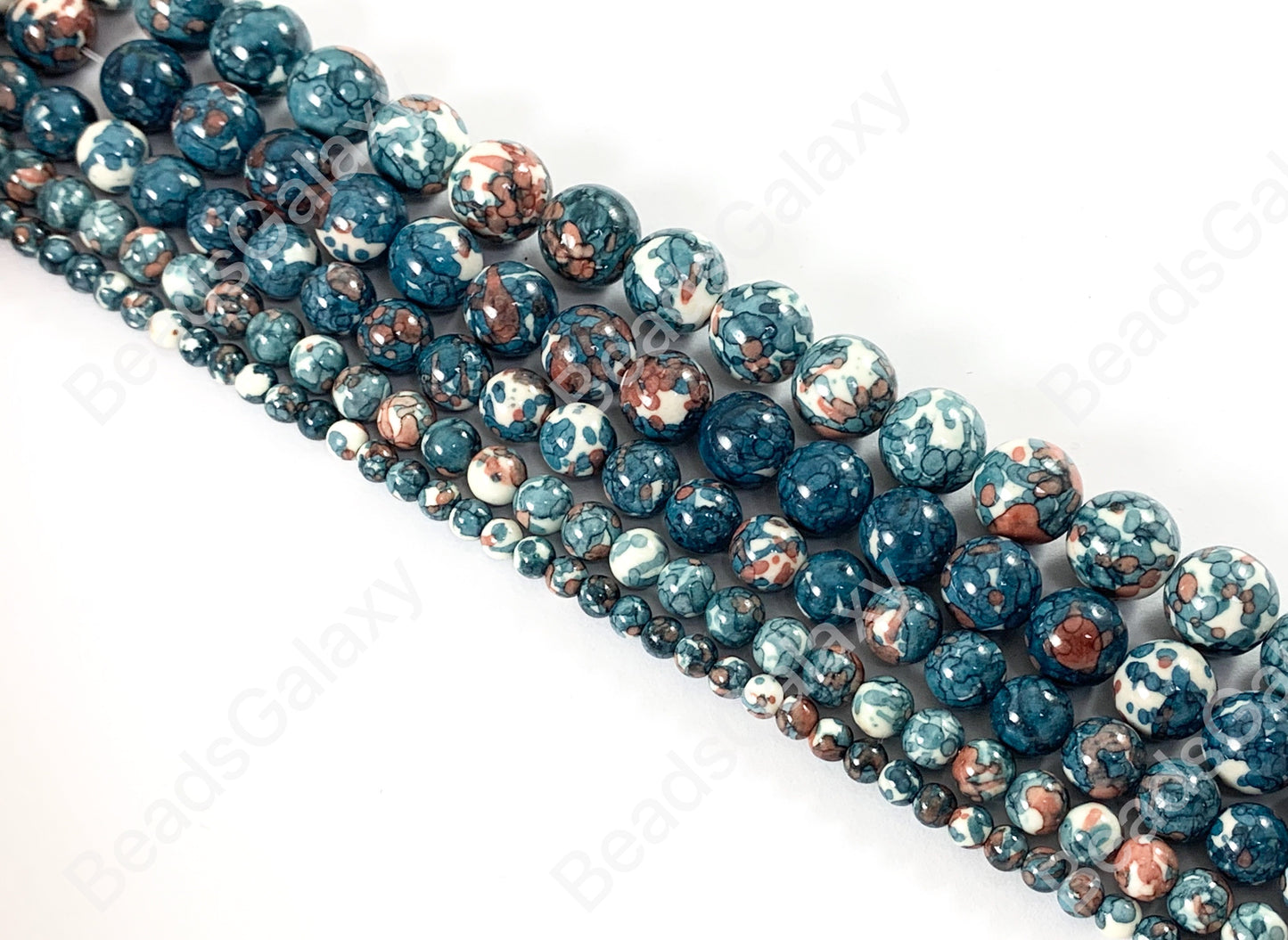 Blue Mosaic Composite Howlite Round Smooth Beads 6-12mm Around 15"