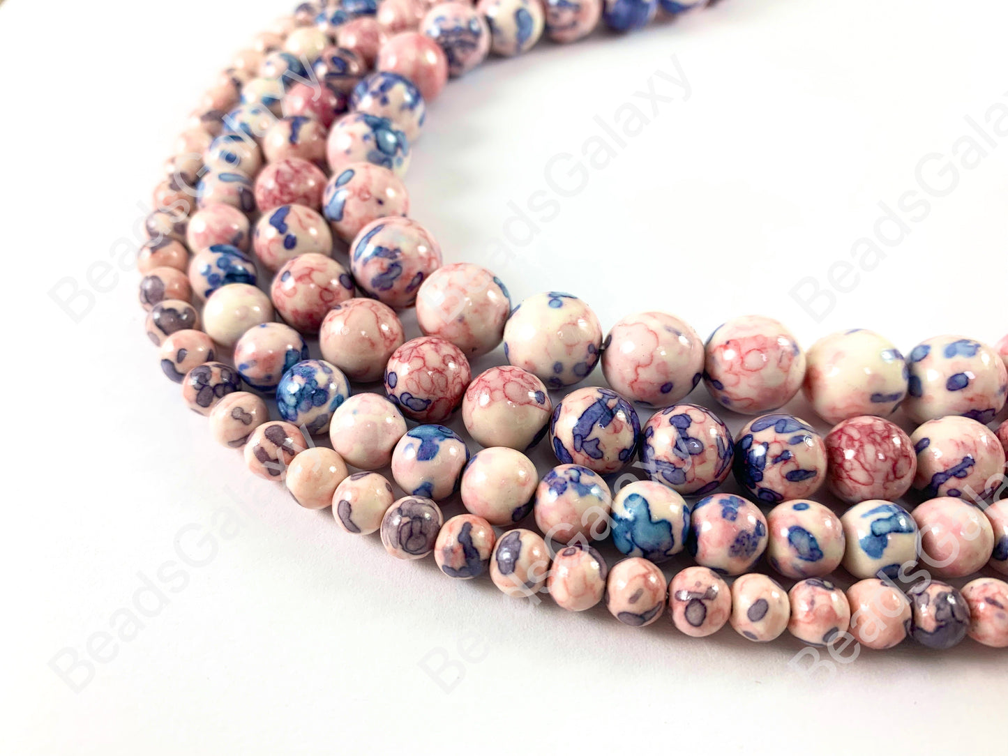 Pastel Pink Mosaic Composite Howlite Round Smooth Beads 6-12mm Around 15"