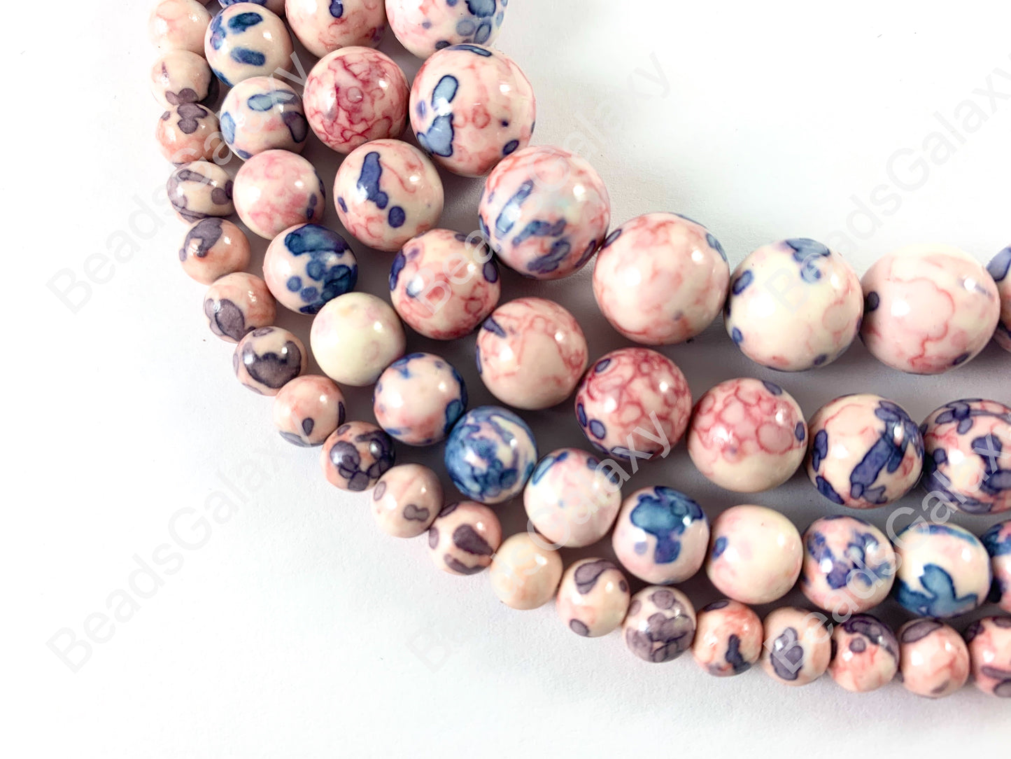 Pastel Pink Mosaic Composite Howlite Round Smooth Beads 6-12mm Around 15"