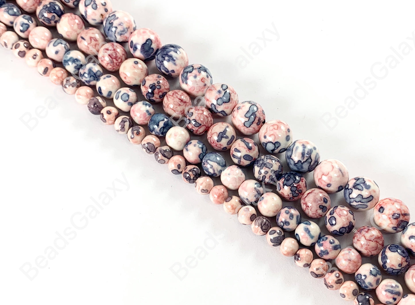 Pastel Pink Mosaic Composite Howlite Round Smooth Beads 6-12mm Around 15"
