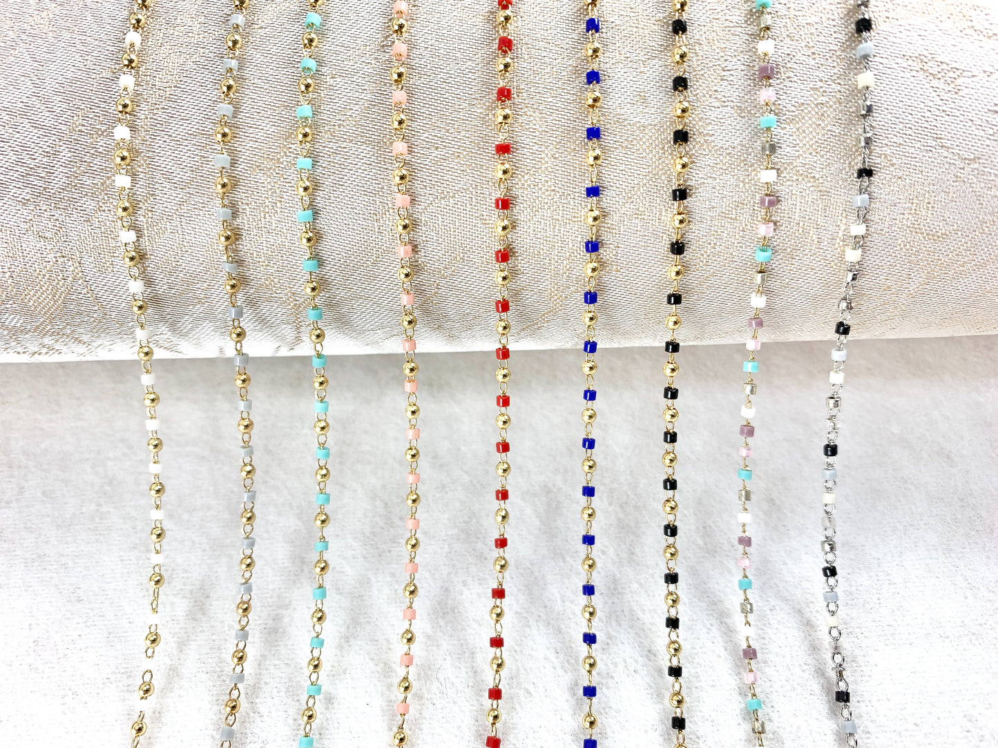 Gold 18K Plated Colorful Miyuki Beads with Gold Round Balls Chain For Jewelry Making And Designs