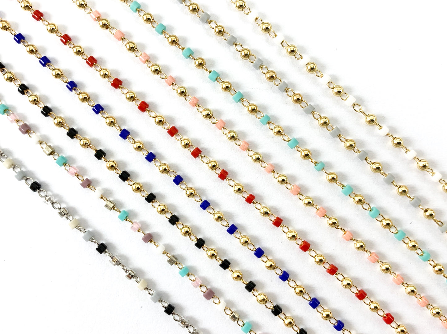 Gold 18K Plated Colorful Miyuki Beads with Gold Round Balls Chain For Jewelry Making And Designs