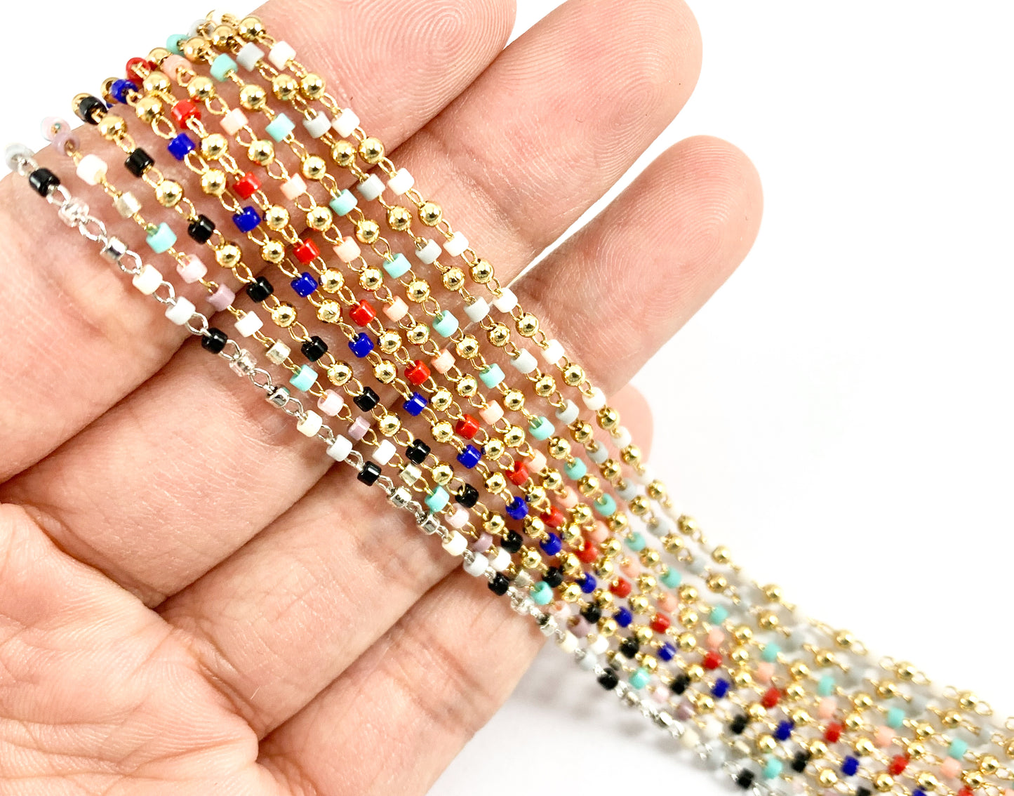 Gold 18K Plated Colorful Miyuki Beads with Gold Round Balls Chain For Jewelry Making And Designs