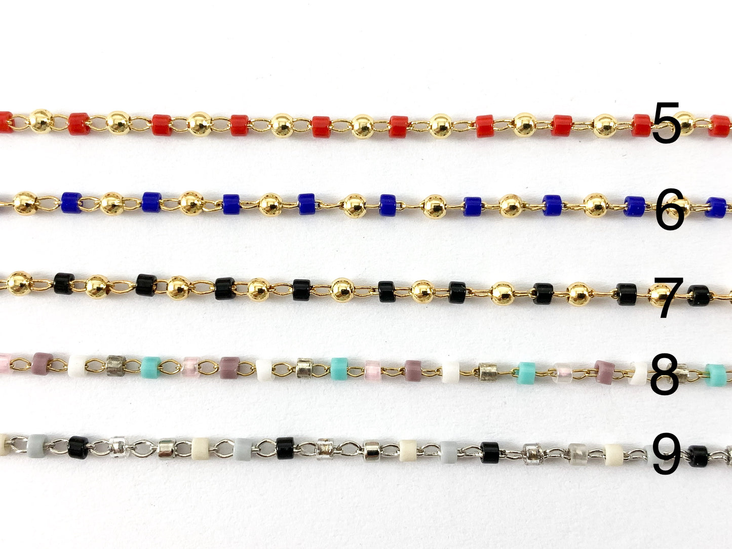 Gold 18K Plated Colorful Miyuki Beads with Gold Round Balls Chain For Jewelry Making And Designs