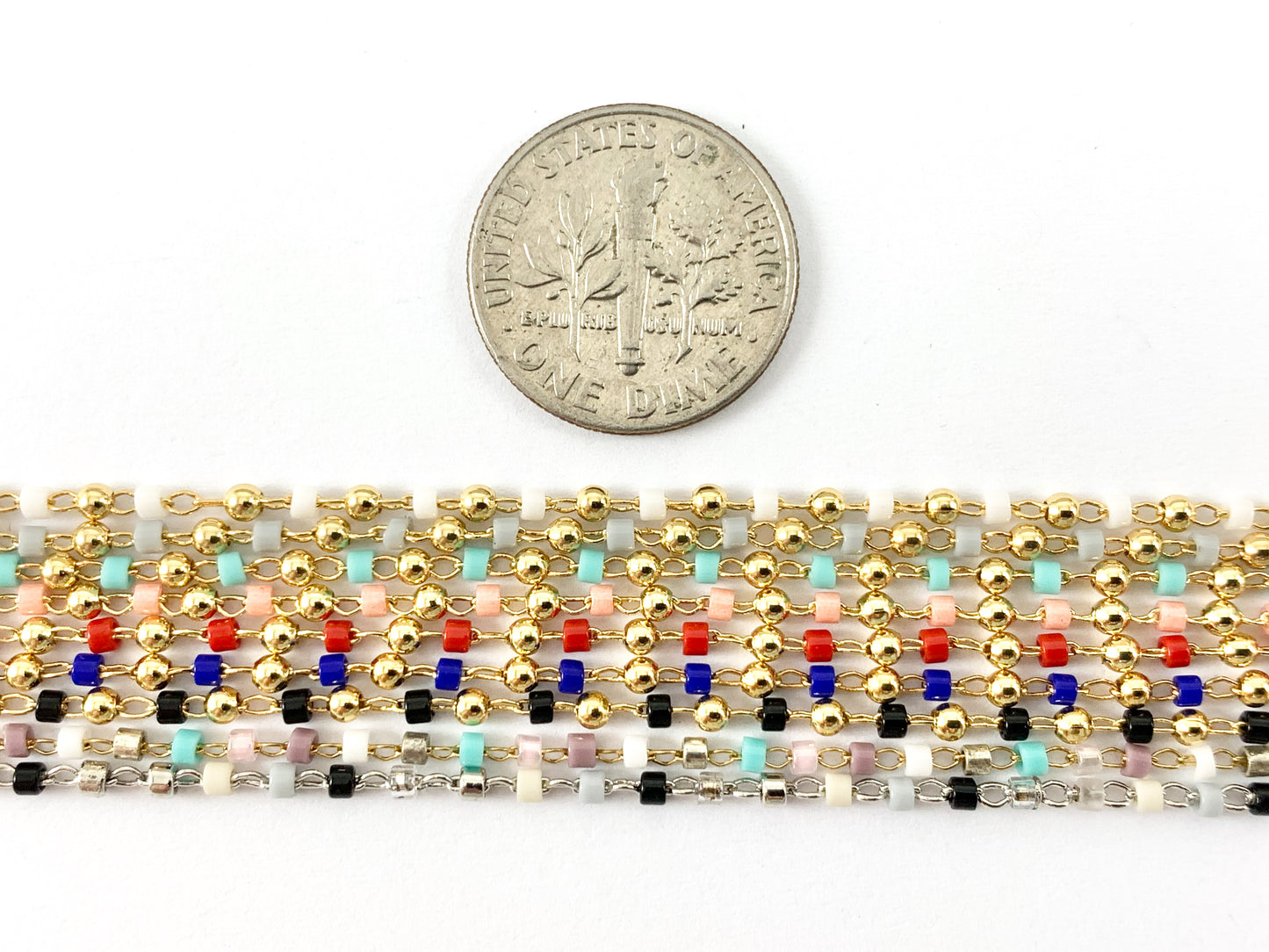 Gold 18K Plated Colorful Miyuki Beads with Gold Round Balls Chain For Jewelry Making And Designs