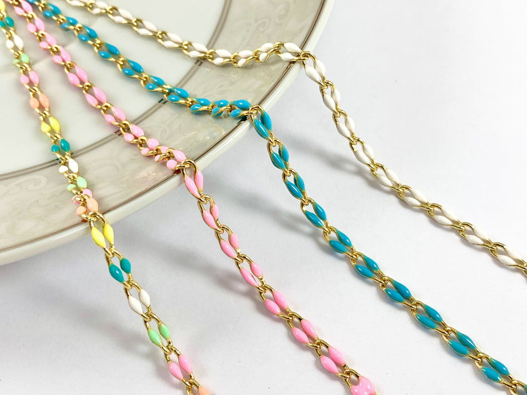 18K Gold Plated Colorful Enamel Plated Copper Skinny Twisted  Link Chain For Summer Jewelry Making And Designs