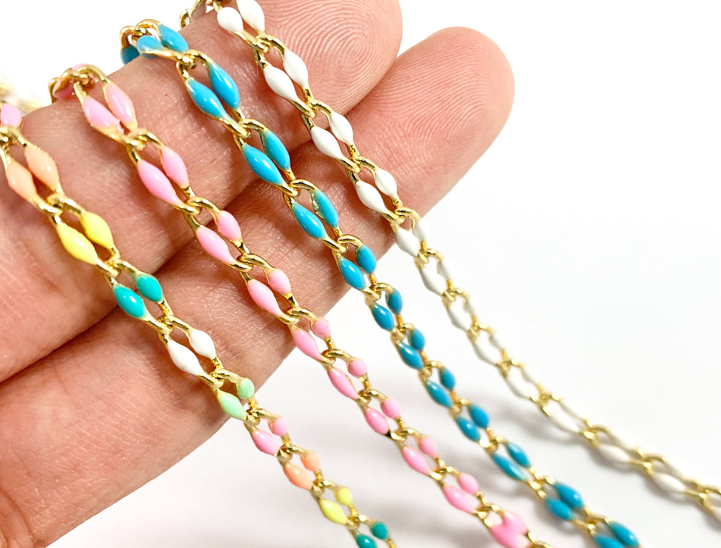 18K Gold Plated Colorful Enamel Plated Copper Skinny Twisted  Link Chain For Summer Jewelry Making And Designs