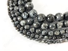 Load image into Gallery viewer, Black Labradorite Larvikite Round Faceted Natural Gemstone Beads For Men&#39;s and Women&#39;s Bracelets 4-12mm Available Around 14&quot;-15&quot;
