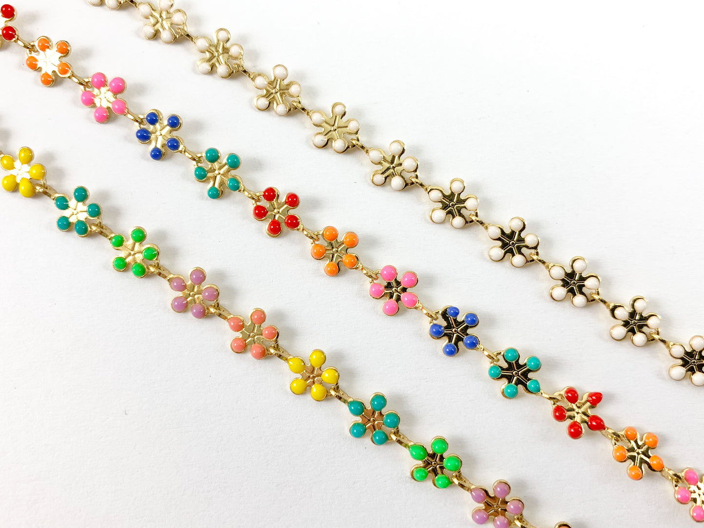 18K Gold Plated Enamel Plated Copper Daisy Flower Chain Colorful Chains For Summer Jewelry Making