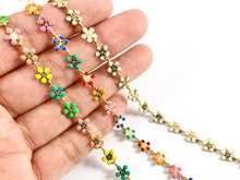 Load image into Gallery viewer, 18K Gold Plated Enamel Plated Copper Daisy Flower Chain Colorful Chains For Summer Jewelry Making
