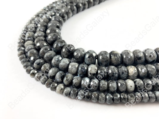Black Labradorite Larvikite Rondelle Faceted Natural Gemstone Beads For Men's and Women's Bracelets 6-12mm Available Around 14"-15"