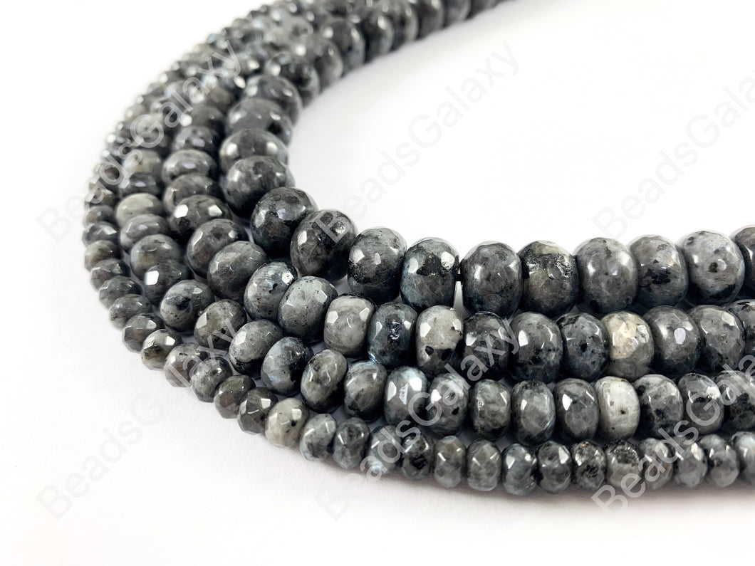 Labradorita negra Larvikita Rondelle Cuentas de piedras preciosas naturales facetadas para pulseras de hombres y mujeres de 6 a 12 mm disponibles alrededor de 14 a 15 pulgadas