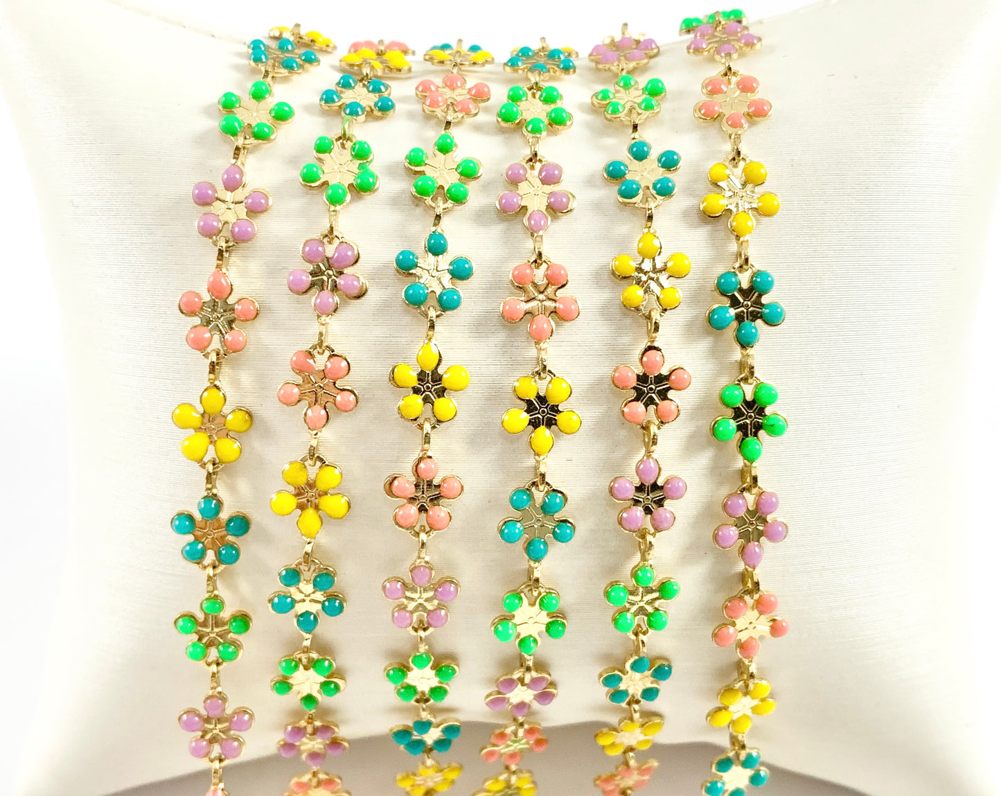 18K Gold Plated Enamel Plated Copper Daisy Flower Chain Colorful Chains For Summer Jewelry Making