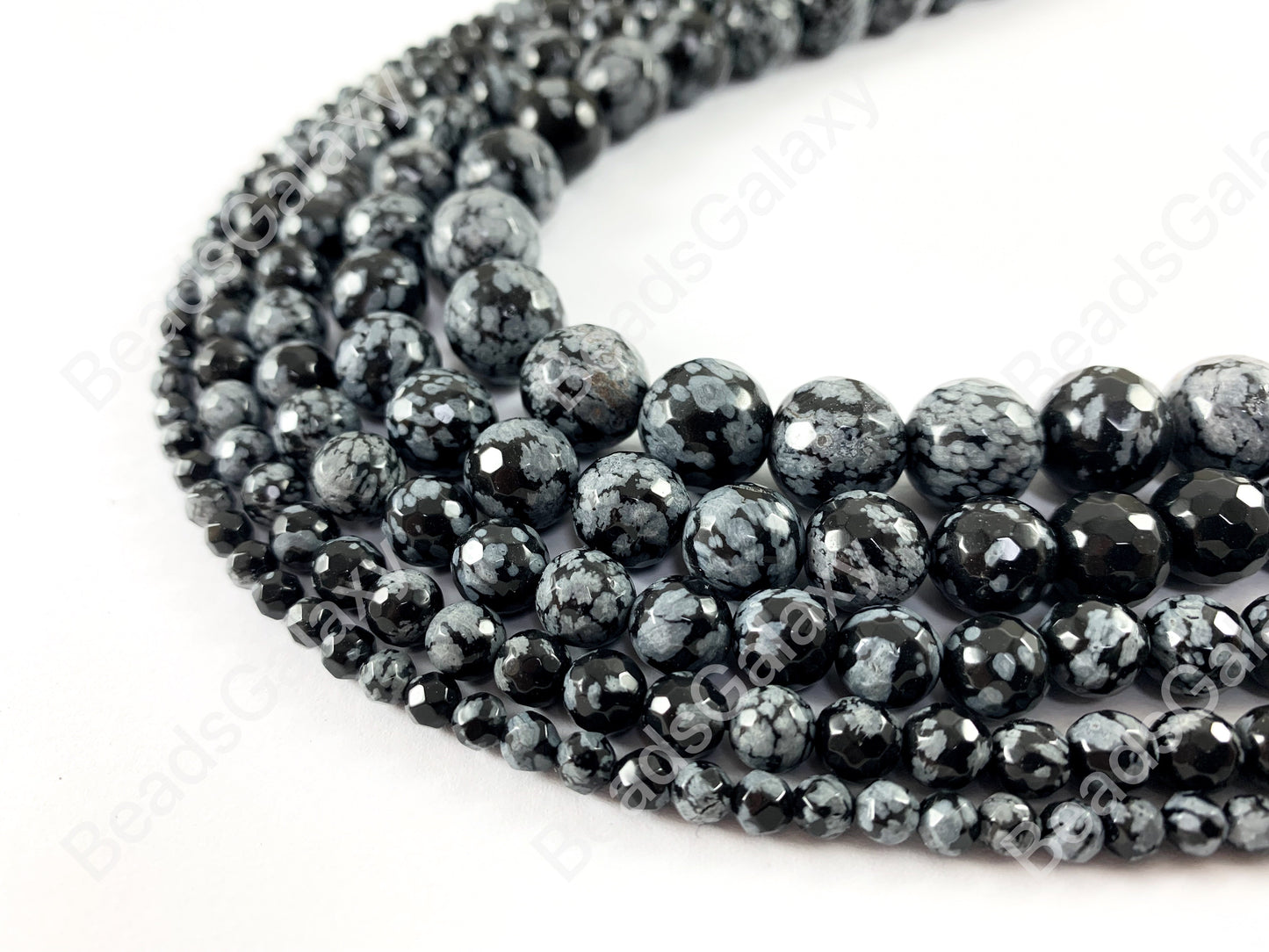 Copo de nieve obsidiana gris y negro redondo facetado cuentas de piedras preciosas naturales para pulseras de hombres y mujeres 4-12 mm disponibles alrededor de 14 "-15"