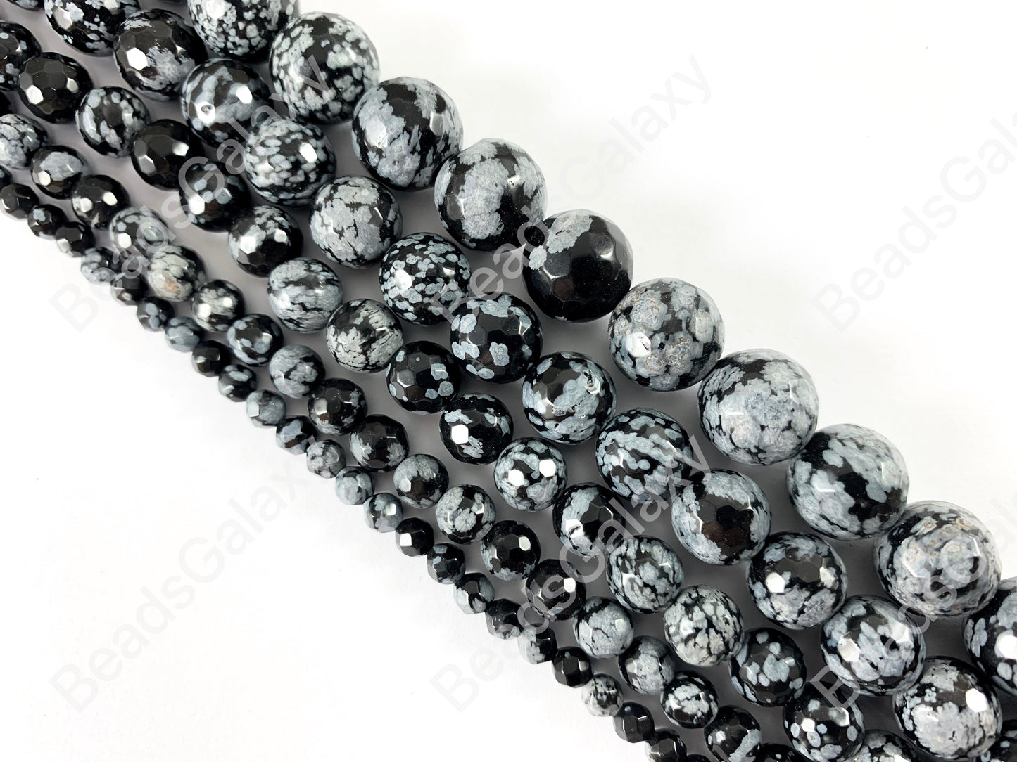 Copo de nieve obsidiana gris y negro redondo facetado cuentas de piedras preciosas naturales para pulseras de hombres y mujeres 4-12 mm disponibles alrededor de 14 "-15"