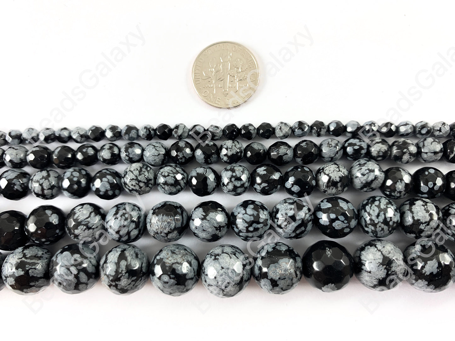 Copo de nieve obsidiana gris y negro redondo facetado cuentas de piedras preciosas naturales para pulseras de hombres y mujeres 4-12 mm disponibles alrededor de 14 "-15"