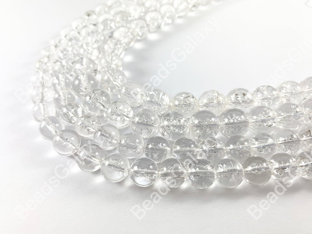 Grade AAA Natural Crackle Clear Quartz High Quality Round Smooth Shiny Beads Healing Crystalline Gemstone 10mm 12mm Around 15