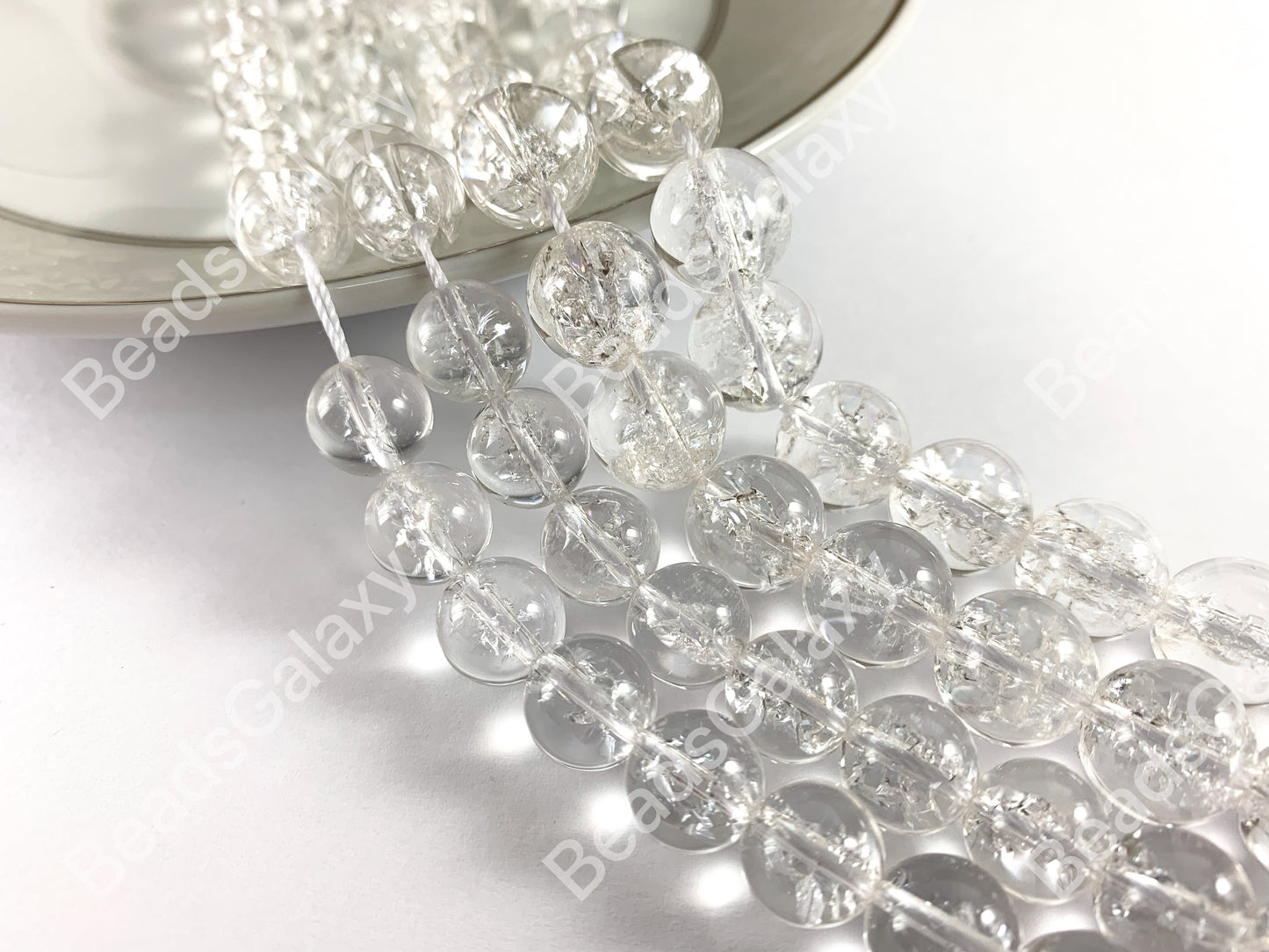 Grado AAA Natural Crackle Cuarzo Claro Alta Calidad Redondo Suave Brillante Abalorios Curación Piedra Preciosa Cristalina 10mm 12mm Alrededor de 15"