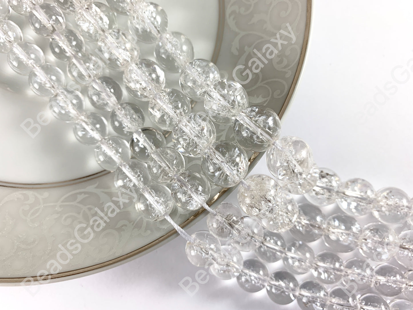 Grado AAA Natural Crackle Cuarzo Claro Alta Calidad Redondo Suave Brillante Abalorios Curación Piedra Preciosa Cristalina 10mm 12mm Alrededor de 15"