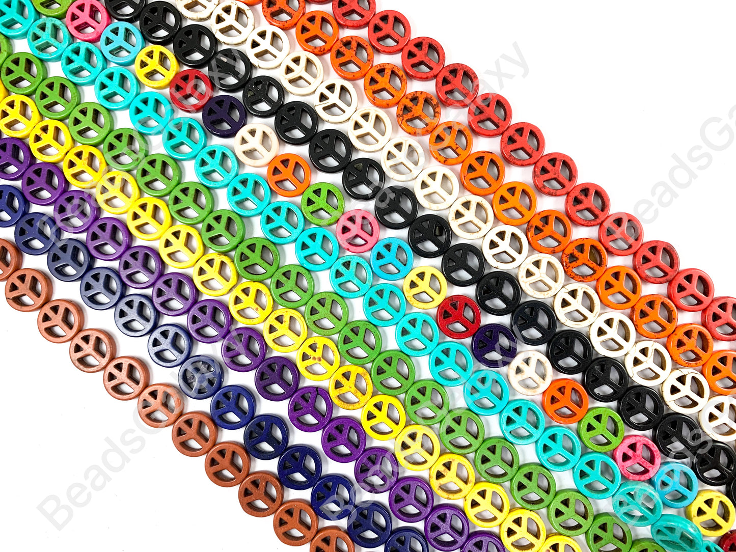 15mm Peace Sign Howlite Turquoise Flat Coin Disc Beads 11 Colors Available Around 15"