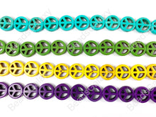 Load image into Gallery viewer, 15mm Peace Sign Howlite Turquoise Flat Coin Disc Beads 11 Colors Available Around 15&quot;
