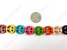 Load image into Gallery viewer, 15mm Peace Sign Howlite Turquoise Flat Coin Disc Beads 11 Colors Available Around 15&quot;
