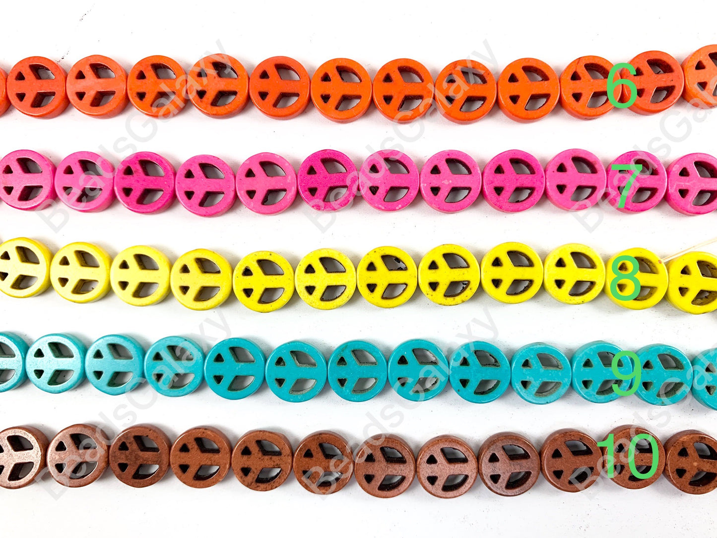 12mm Peace Sign Howlite Turquoise Flat Coin Disc Beads 10 Colors Available Around 15"