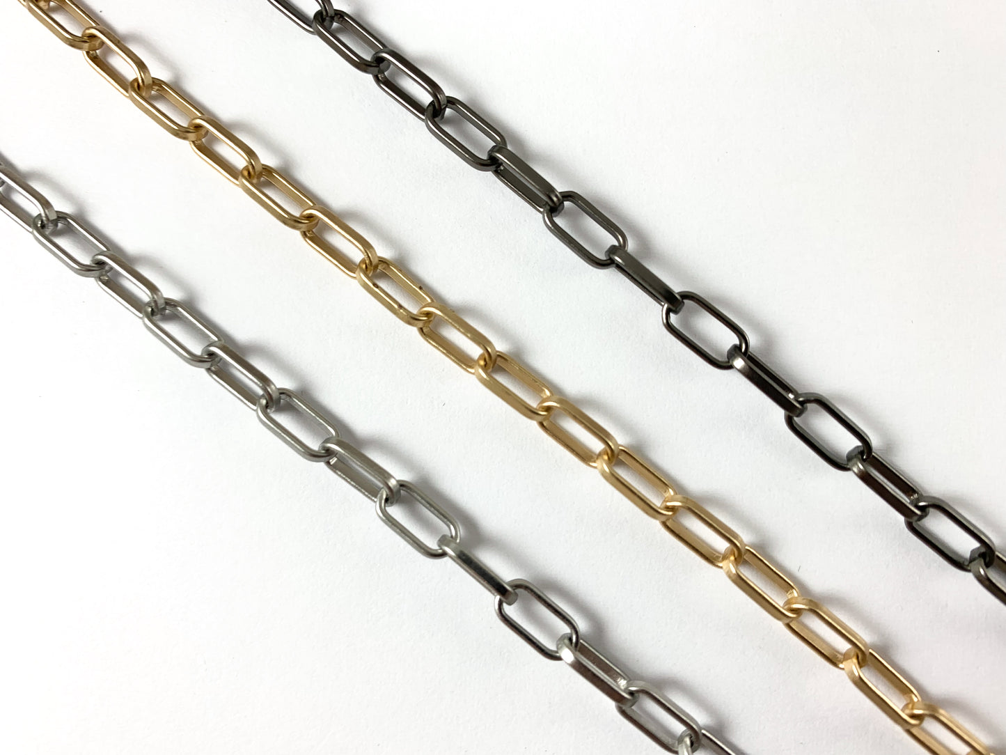 Real 18K Gold/Silver/Gunmetal Plated Paperclip Chain in Matte Gold, Matte Silver and Matte Gunmetal Color