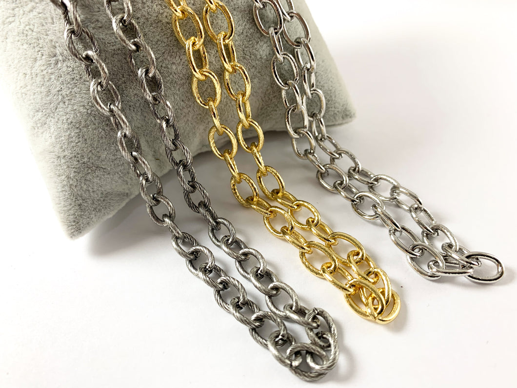 18K Gold/ Platinum/ Antique Silver Plated Thick Oval Link Textured Chain